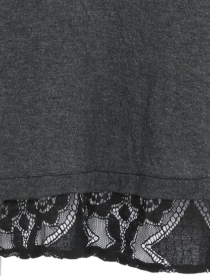 Pull fin à col et bord en dentelle - Anthracite - 3