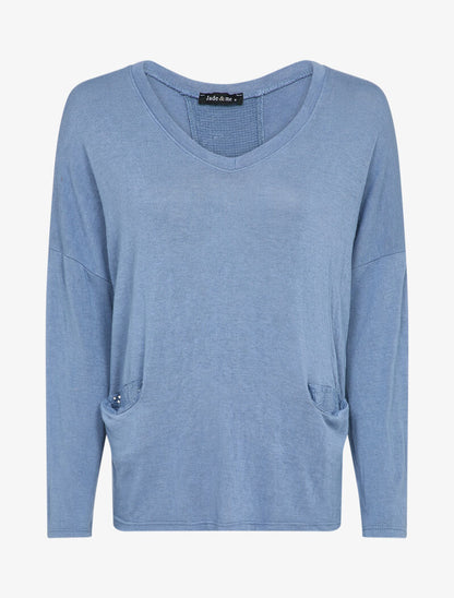 Pull fluide à poches et dos à détail sequins - Bleu ciel - 1
