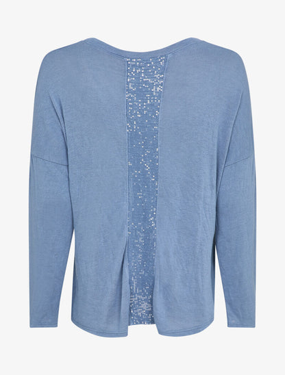 Pull fluide à poches et dos à détail sequins - Bleu ciel - 2