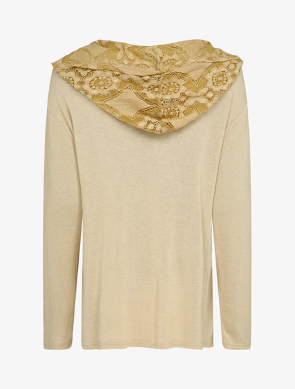 Pull fin à capuche en dentelle - Beige - 2
