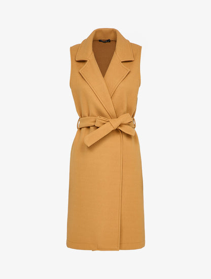 Veste longue sans manches à pans asymétriques - Camel - 1