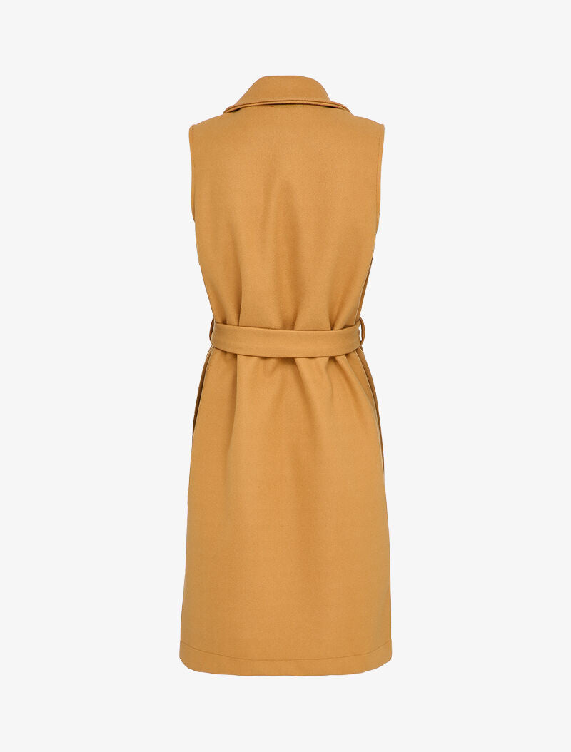 Veste longue sans manches à pans asymétriques - Camel - 2
