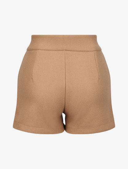 Mini short taille haute à boutons dorés - Camel - 2