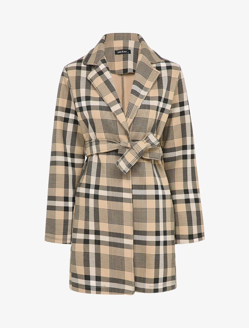 Manteau mi-long à carreaux - Beige - 4