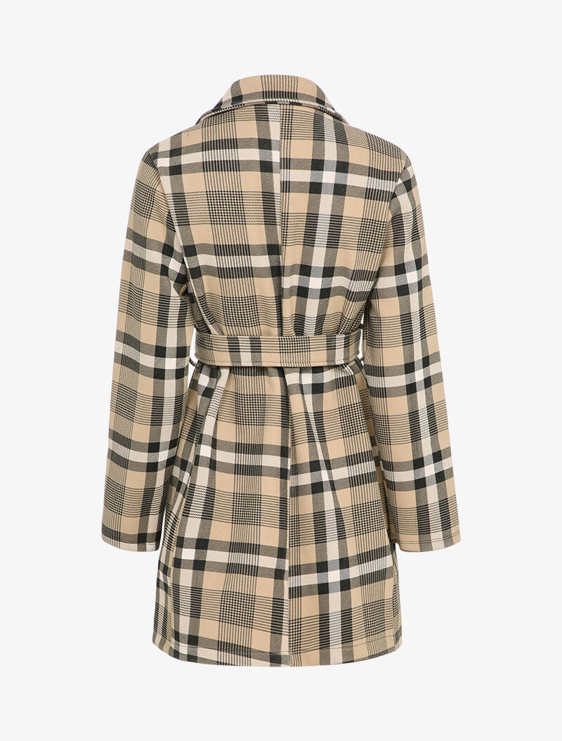 Manteau mi-long à carreaux - Beige - 2