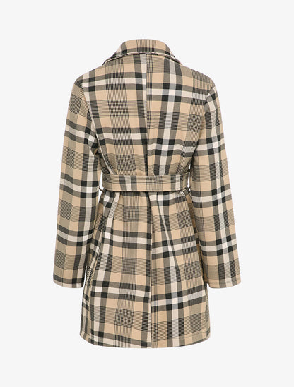 Manteau mi-long à carreaux - Beige - 2
