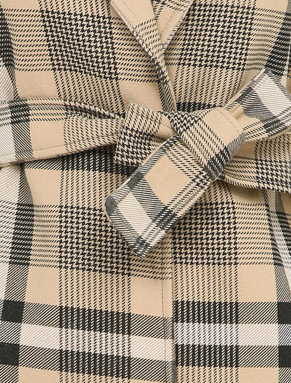 Manteau mi-long à carreaux - Beige - 3