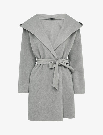 Manteau mi-long à capuche effet laine - Gris clair - 1