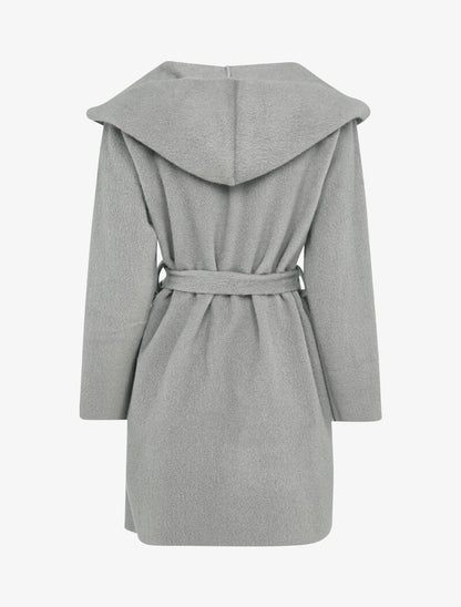 Manteau mi-long à capuche effet laine - Gris clair - 2