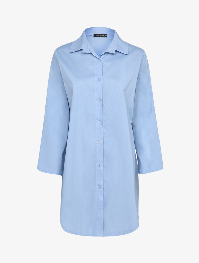 Robe chemise à manches retroussables - Bleu ciel - 1