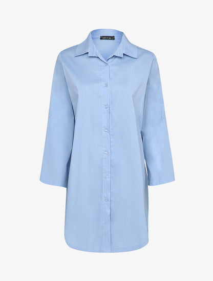 Robe chemise à manches retroussables - Bleu ciel - 1
