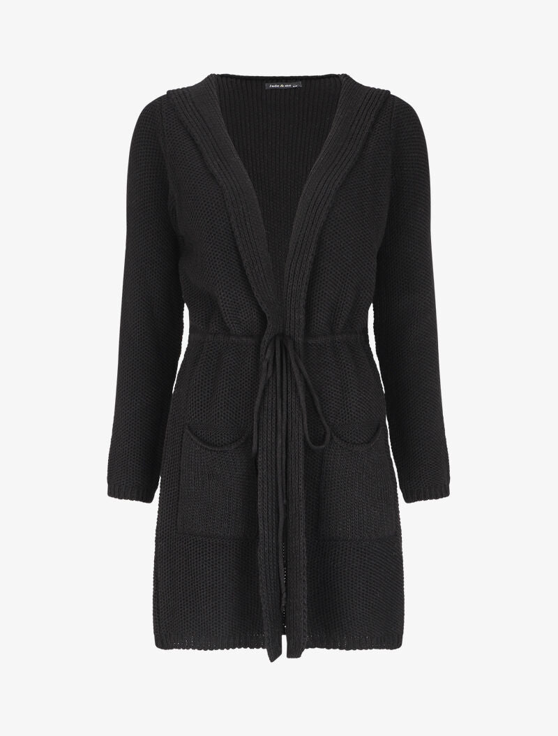 Gilet mi-long à capuche - Noir - 4