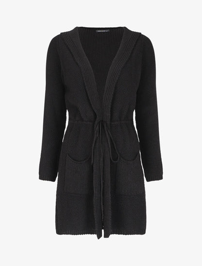 Gilet mi-long à capuche - Noir - 4