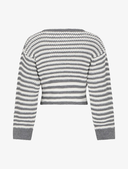 Pull court à rayures - Gris - 2