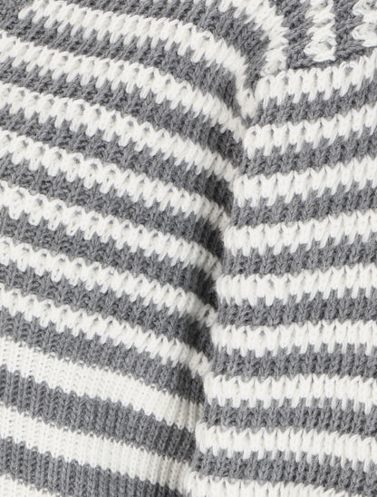 Pull court à rayures - Gris - 3