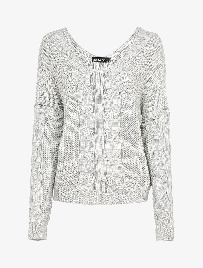 Pull à détail maille tressée - Gris clair - 4