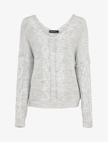 Pull à détail maille tressée - Gris clair - 4