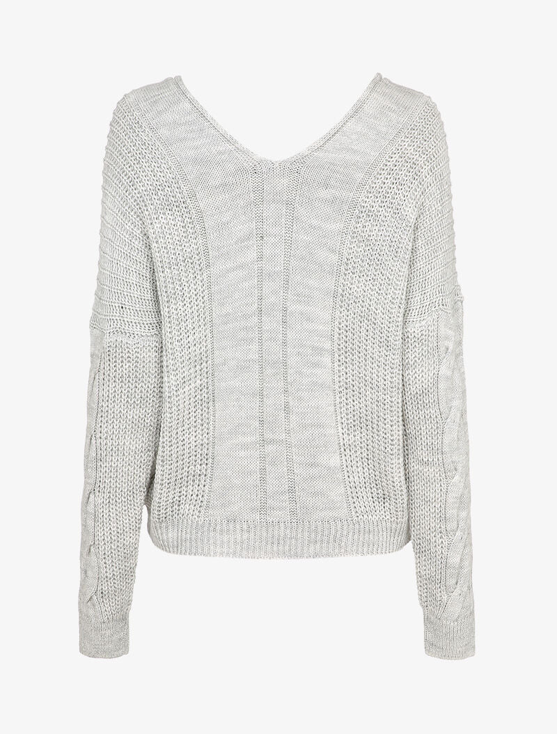 Pull à détail maille tressée - Gris clair - 2