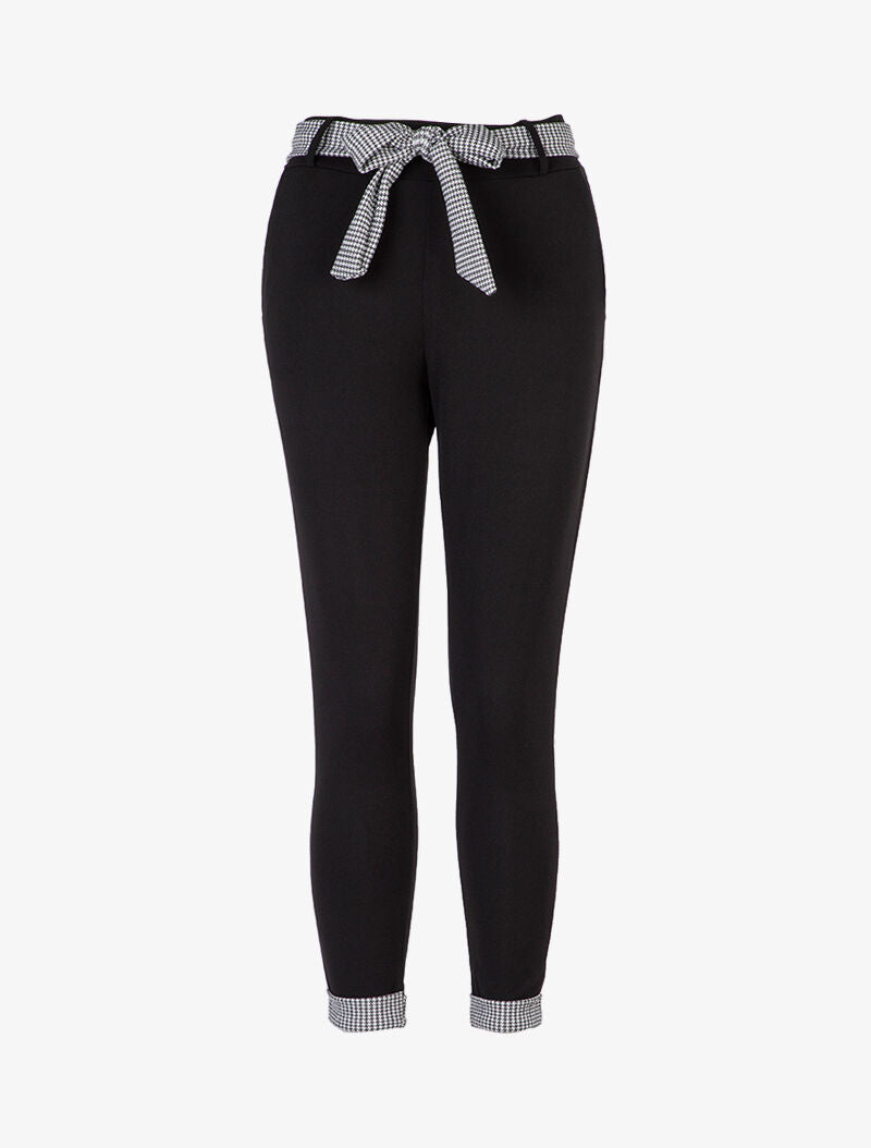 Pantalon 7/8 à ourlets pied de poule - Noir - 3