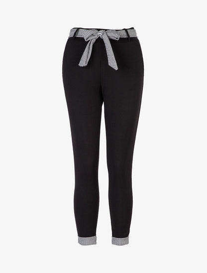 Pantalon 7/8 à ourlets pied de poule - Noir - 3