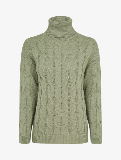 Pull col roulé en maille tressée - Kaki - 2