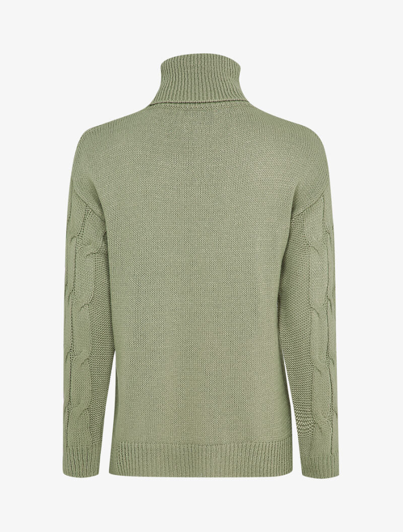 Pull col roulé en maille tressée - Kaki - 3