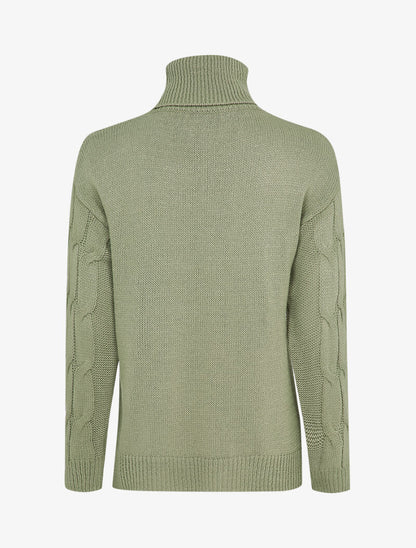 Pull col roulé en maille tressée - Kaki - 3