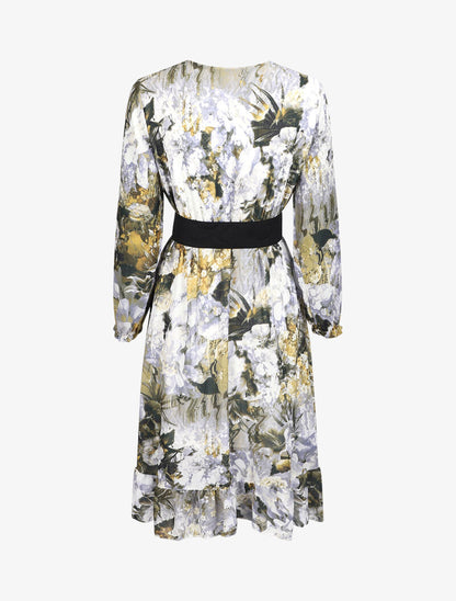 Robe cache-coeur volantée à imprimé fleuri - Blanc - 2