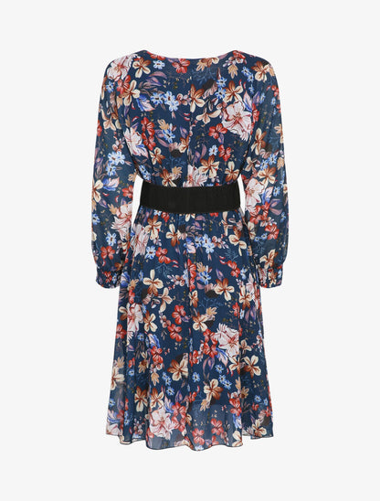 Robe patineuse imprimé multi fleurs à col rond - Marine - 2