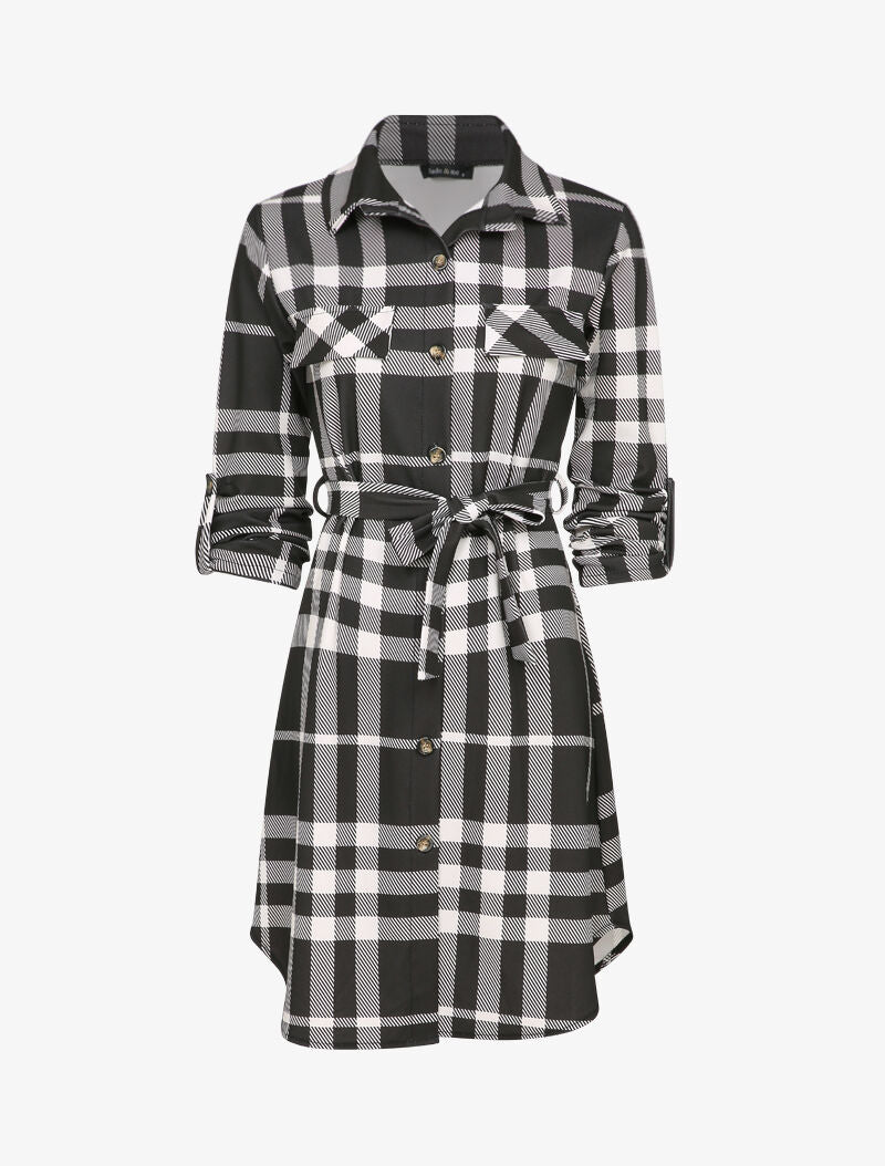 Robe chemise à carreaux graphiques - Noir/blanc - 1