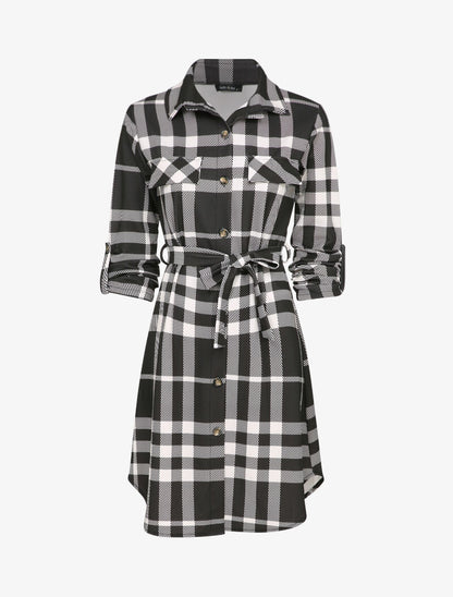 Robe chemise à carreaux graphiques - Noir/blanc - 1