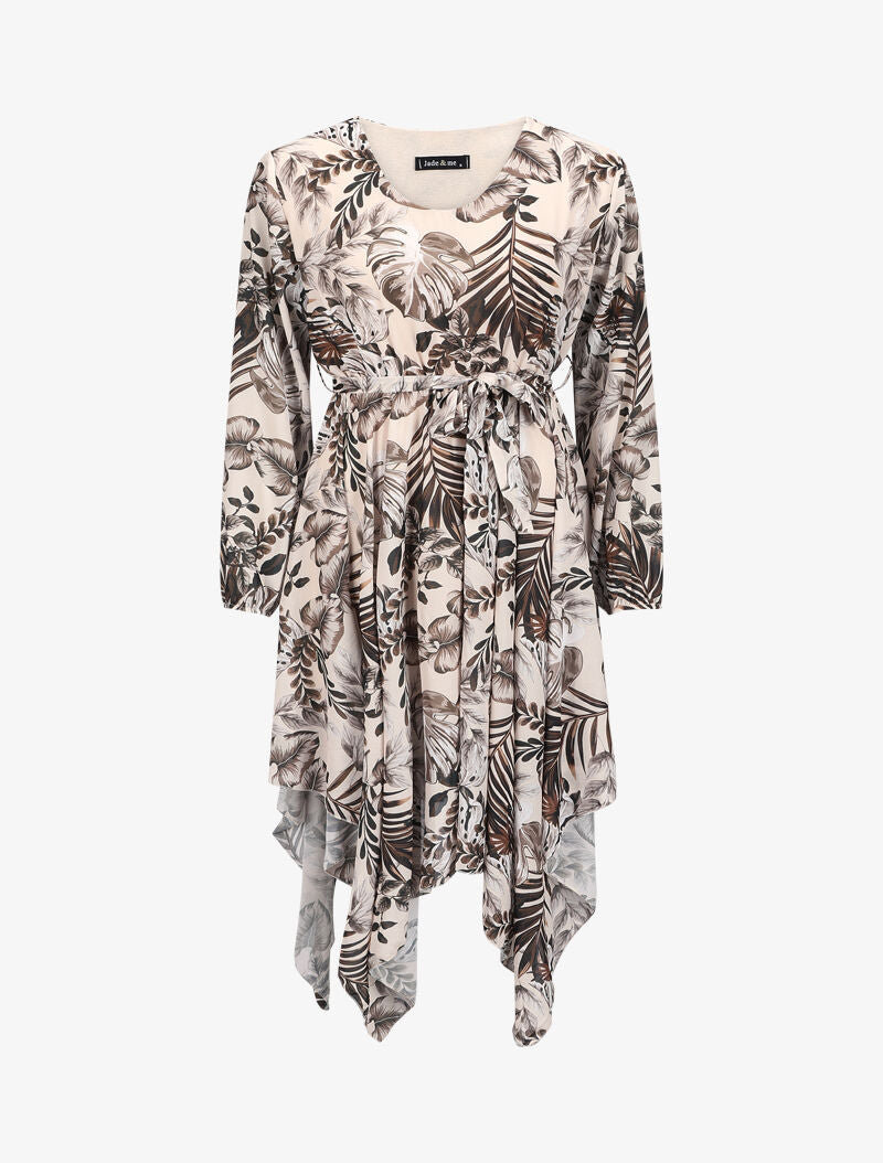 Robe asymétrique à imprimé orchidée - Beige - 1