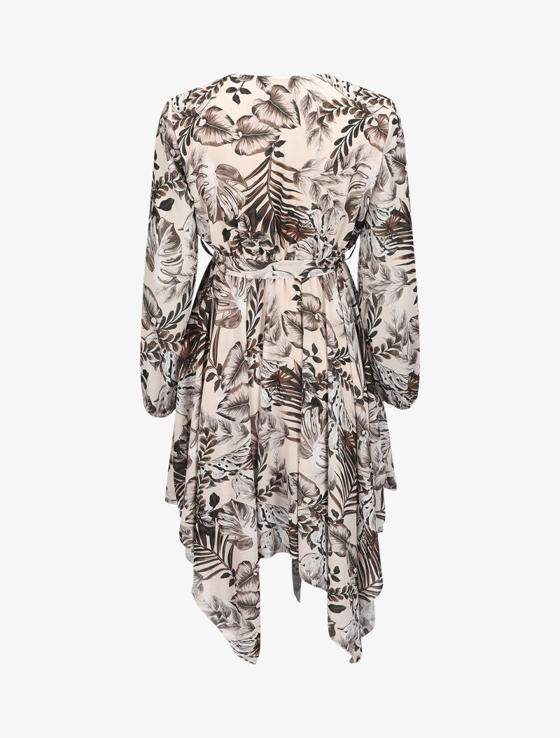 Robe asymétrique à imprimé orchidée - Beige - 2