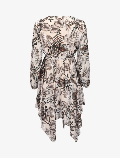 Robe asymétrique à imprimé orchidée - Beige - 2