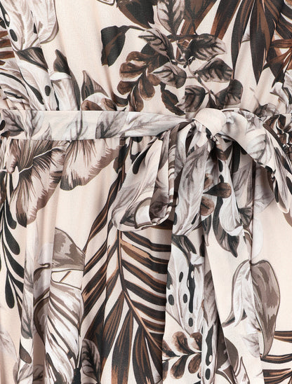 Robe asymétrique à imprimé orchidée - Beige - 3