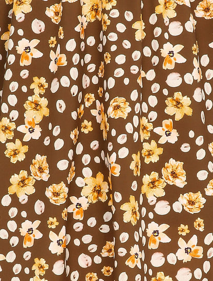 Robe chemise patineuse imprimé fleuri - Marron - 3