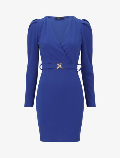 Robe patineuse à manches gigot - Bleu roi - 4