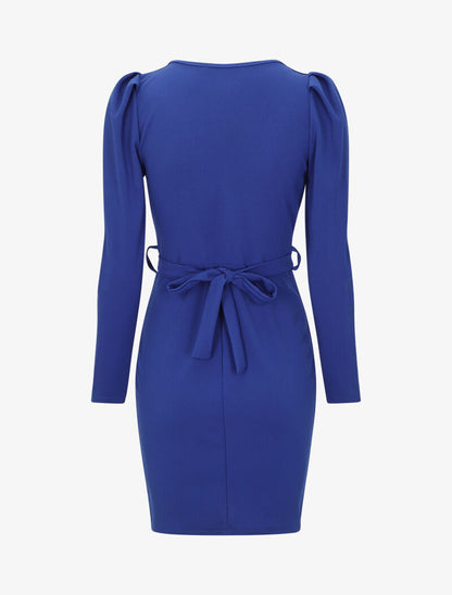 Robe patineuse à manches gigot - Bleu roi - 2