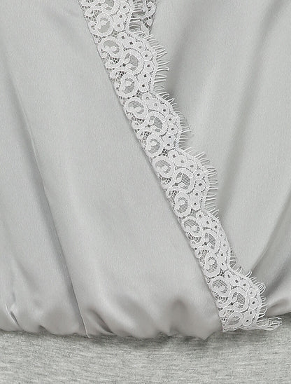 Body satiné à bords en dentelle - Gris - 3