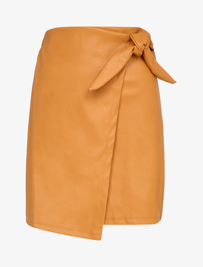 Mini-jupe portefeuille en simili - Camel - 4