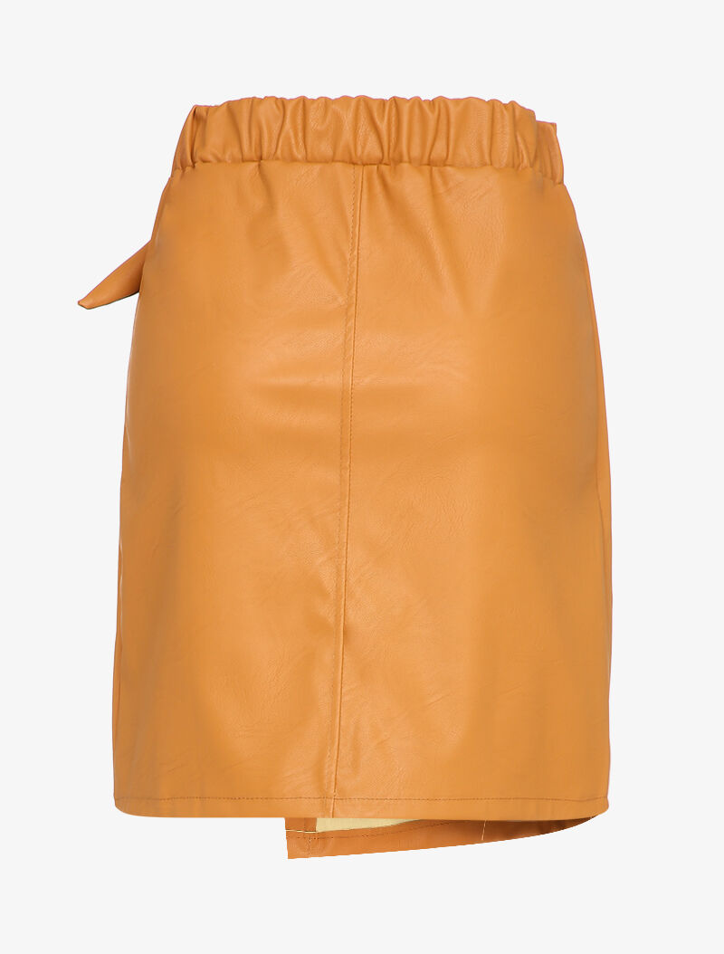 Mini-jupe portefeuille en simili - Camel - 2