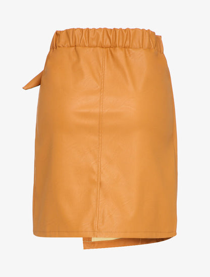 Mini-jupe portefeuille en simili - Camel - 2
