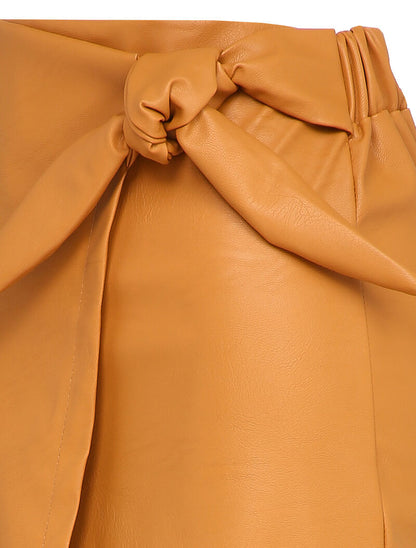 Mini-jupe portefeuille en simili - Camel - 3