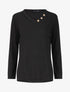 Pull fin oversize à col V à boutons décoratifs - Noir - 1