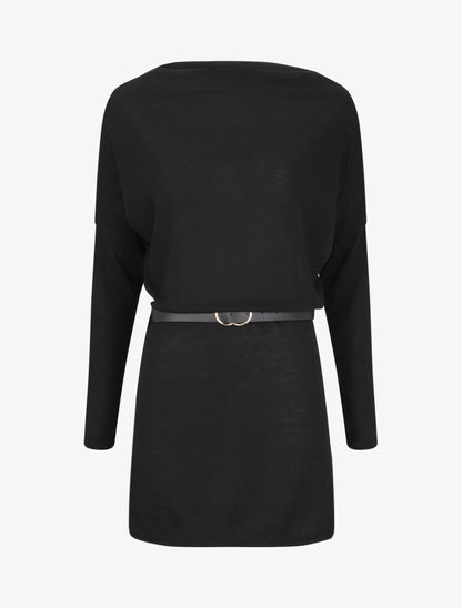 Robe à col bénitier et manches dolman - Noir - 4