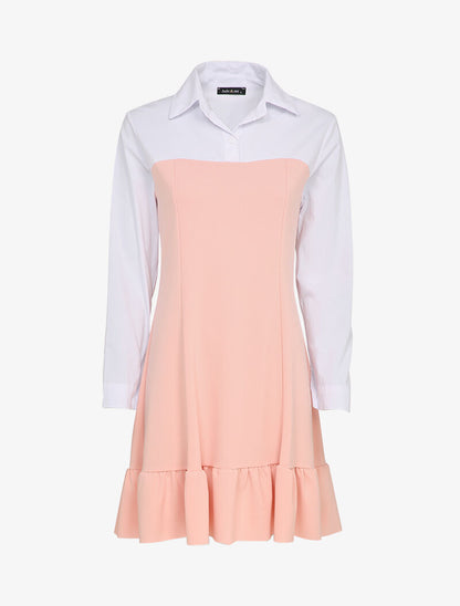 Robe volantée à empiècement chemise - Rose - 1