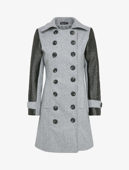 Manteau à empiècement en simili matelassé - Gris clair - 4