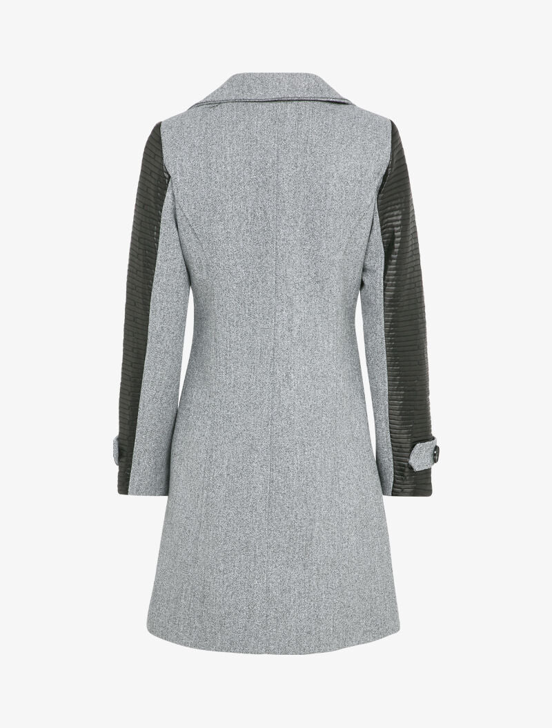 Manteau à empiècement en simili matelassé - Gris clair - 2
