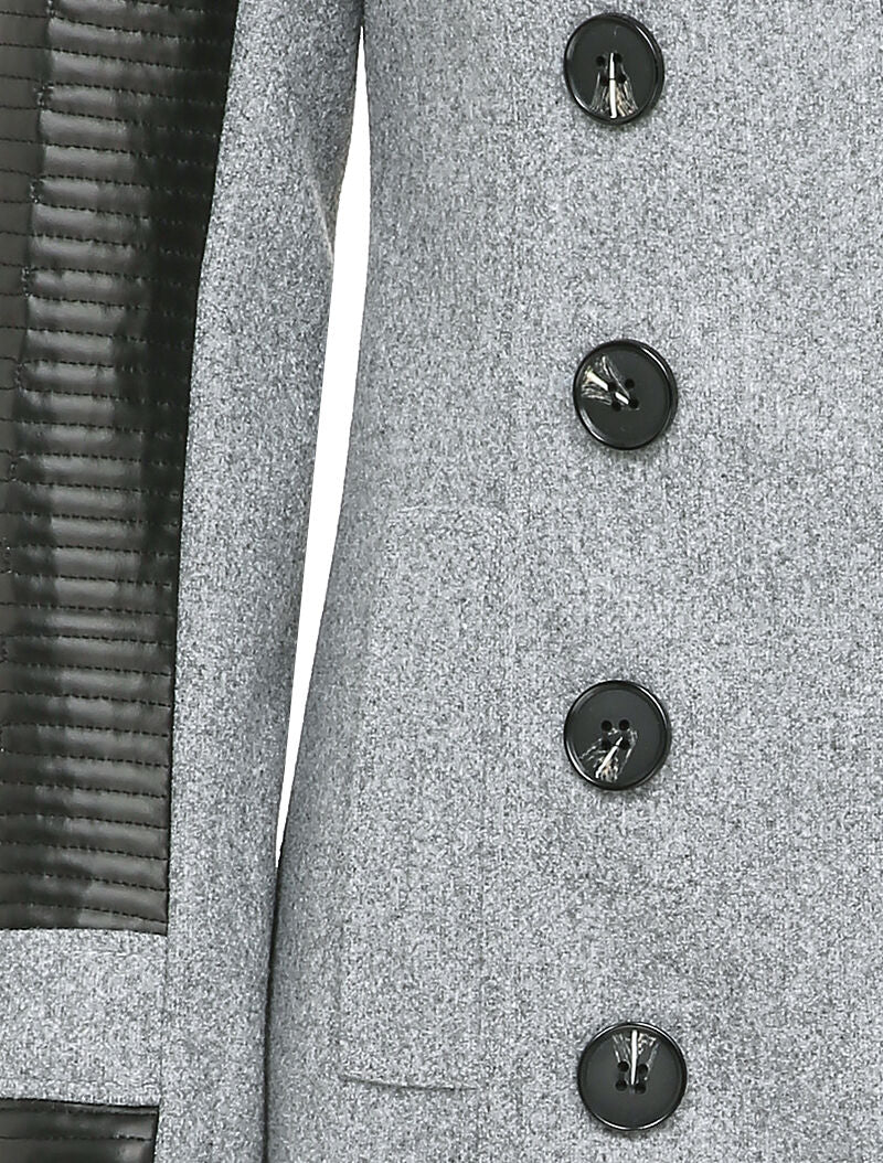 Manteau à empiècement en simili matelassé - Gris clair - 3