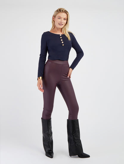 Legging uni en simili - Aubergine - 8